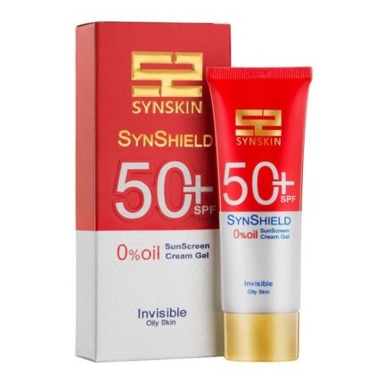 ژل کرم ضدآفتاب بدون رنگ سایناسکین، با SPF50، مدل SynShield، محافظ UVB، مناسب پوستهای چرب، حجم 50 میلیلیتر