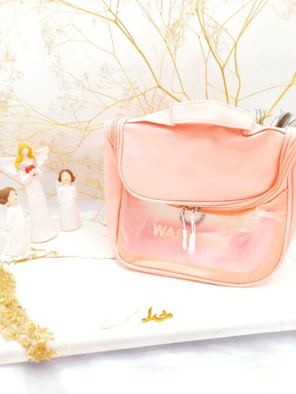 کیف آرایشی واشبگ بیضی صورتی سایز بزرگ WASHBAG