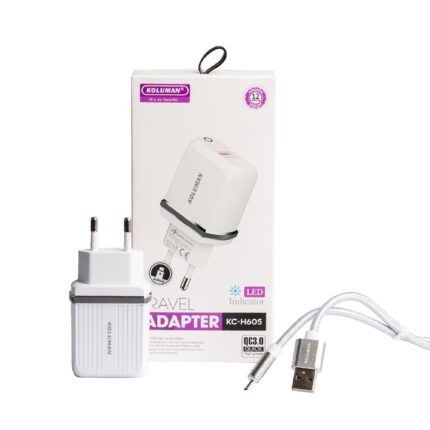 شارژر دیواری کلومن مدل KC-H605 بههمراه کابل تبدیل MicroUSB سفید گارانتی 12 ماهه تکنوپاز